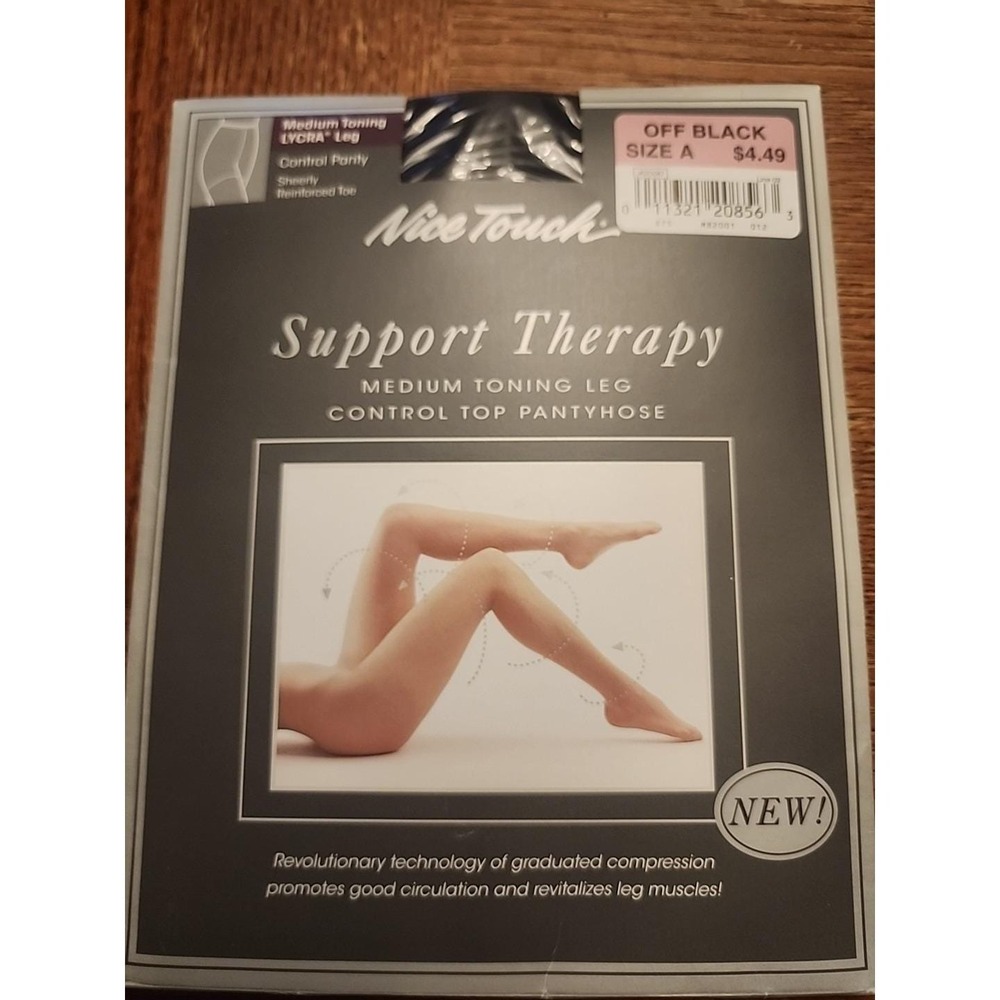 Nice Touch Support Therapy Medium Toning Leg Control Top Pantyhose Off Black A
